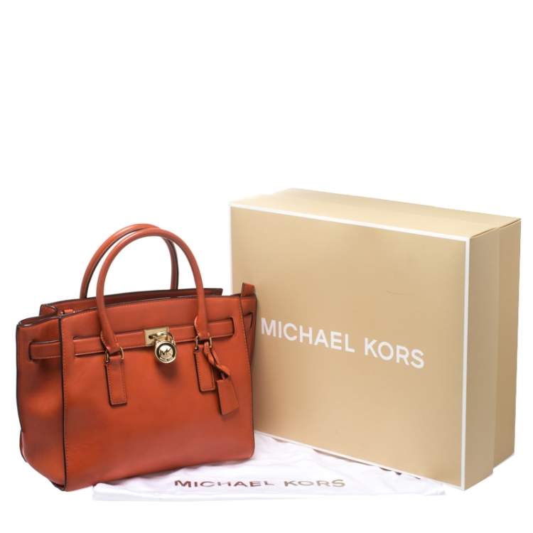 Pre Owned MICHAEL Michael Kors Orange Leather Medium Hamilton Tote
