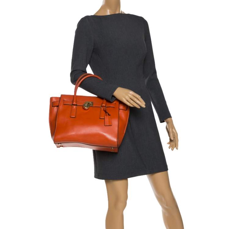 Pre Owned MICHAEL Michael Kors Orange Leather Medium Hamilton Tote