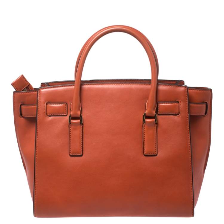 Pre Owned MICHAEL Michael Kors Orange Leather Medium Hamilton Tote