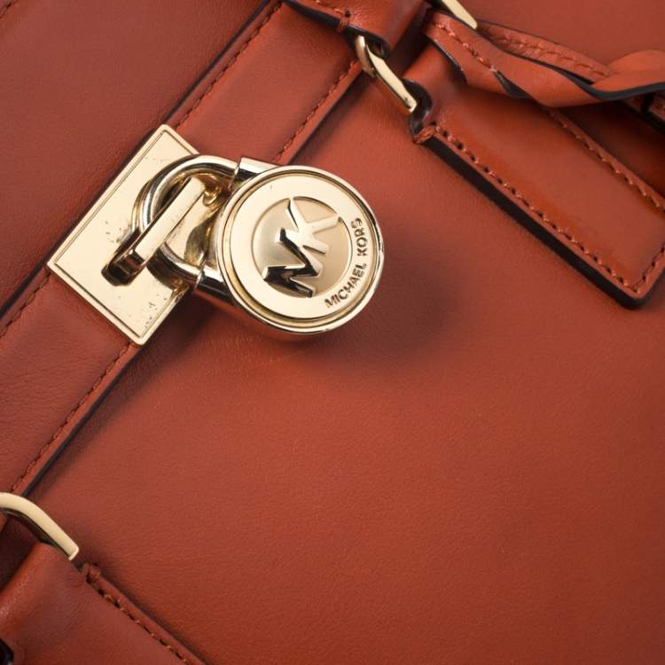 Pre Owned MICHAEL Michael Kors Orange Leather Medium Hamilton Tote