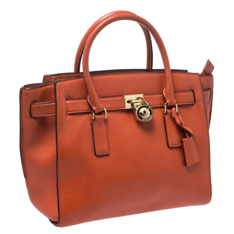 Pre Owned MICHAEL Michael Kors Orange Leather Medium Hamilton Tote