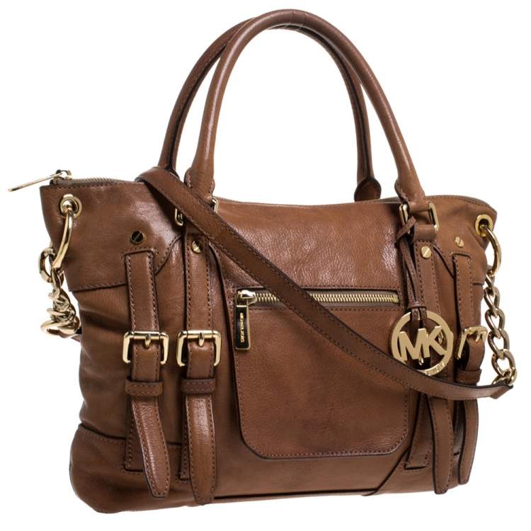 Pre Owned MICHAEL Michael Kors Brown Leather Double Buckle Tote