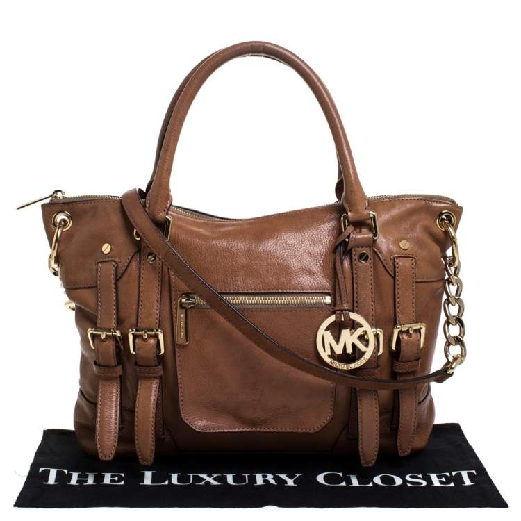 Pre Owned MICHAEL Michael Kors Brown Leather Double Buckle Tote