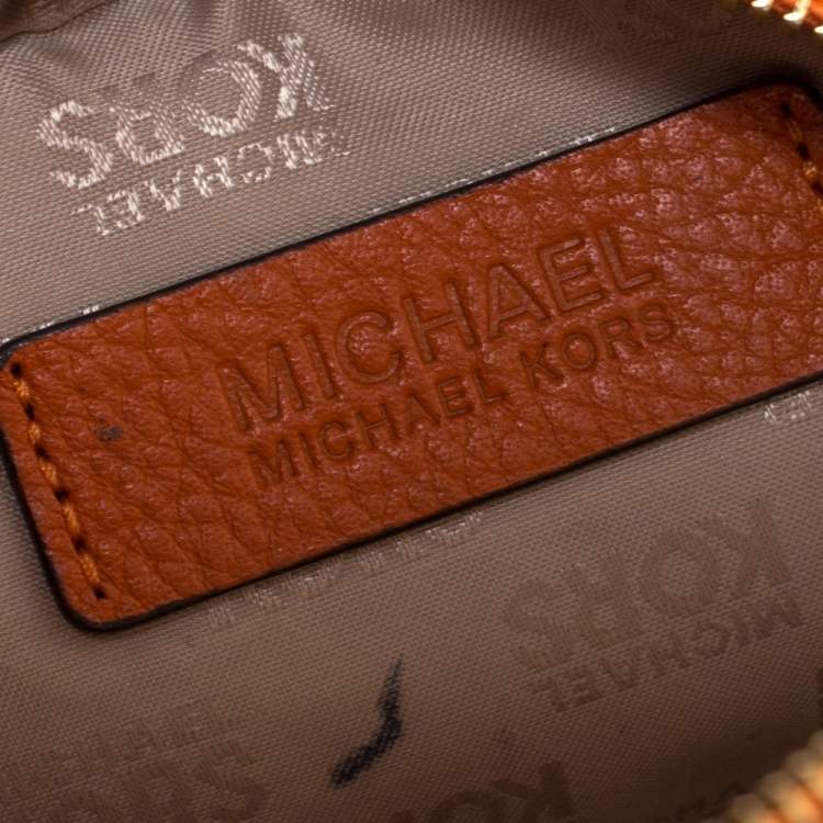 Pre Owned Michael Michael Kors Orange Leather Fulton Cosmetic Pouch