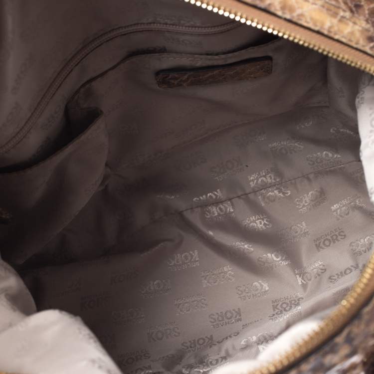Pre Owned MICHAEL Michael Kors Brown Python Effect Suede Satchel