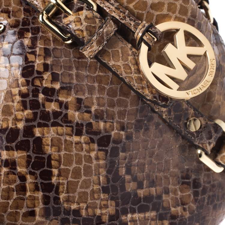Pre Owned MICHAEL Michael Kors Brown Python Effect Suede Satchel