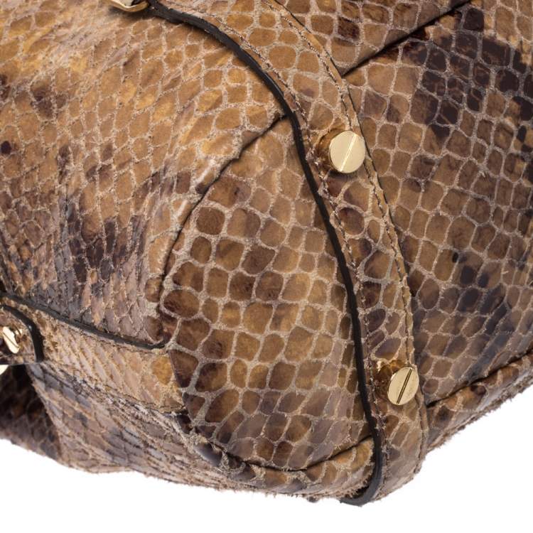 Pre Owned MICHAEL Michael Kors Brown Python Effect Suede Satchel