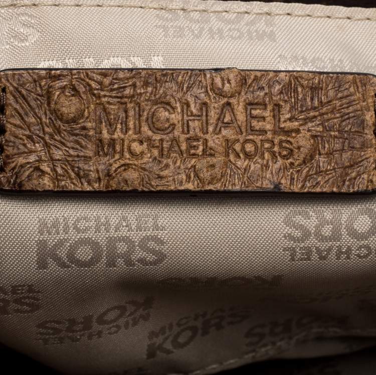 Pre Owned MICHAEL Michael Kors Brown Embossed Ostrich Leather Flap Shoulder Bag