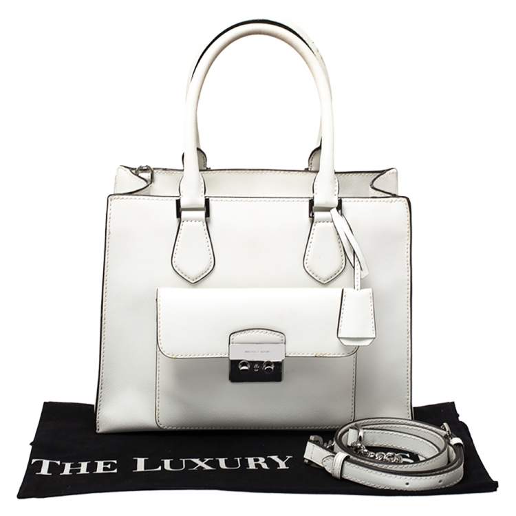 Pre Owned MICHAEL Michael Kors White Leather Medium Bridgette Tote