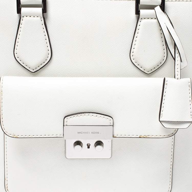 Pre Owned MICHAEL Michael Kors White Leather Medium Bridgette Tote