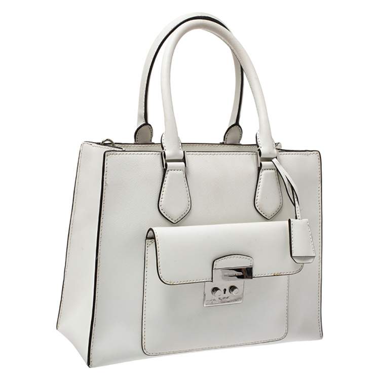 Pre Owned MICHAEL Michael Kors White Leather Medium Bridgette Tote