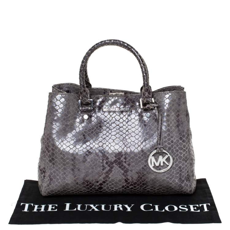 Pre Owned MICHAEL Michael Kors Grey Python Embossed Leather Satchel