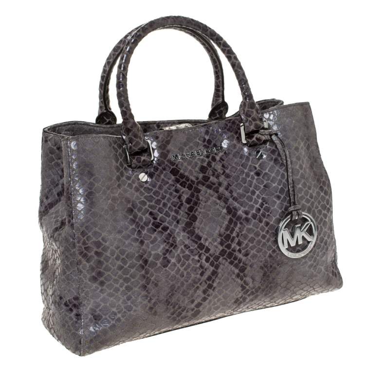 Pre Owned MICHAEL Michael Kors Grey Python Embossed Leather Satchel
