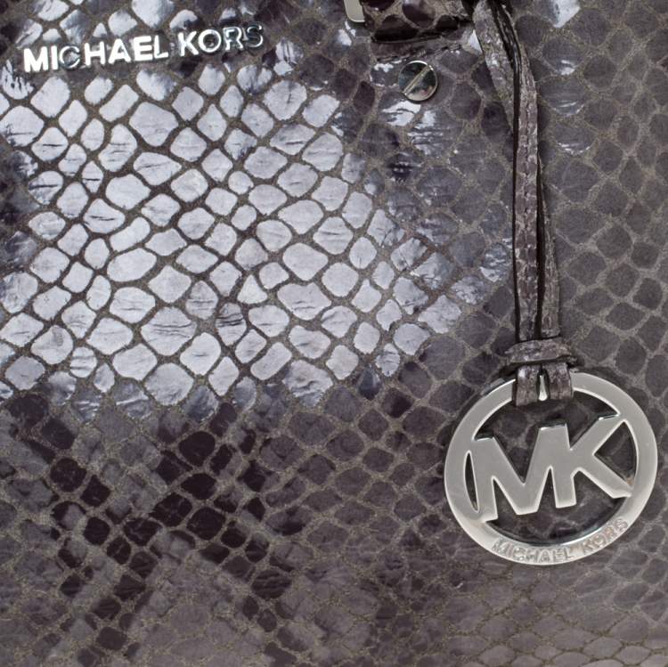 Pre Owned MICHAEL Michael Kors Grey Python Embossed Leather Satchel