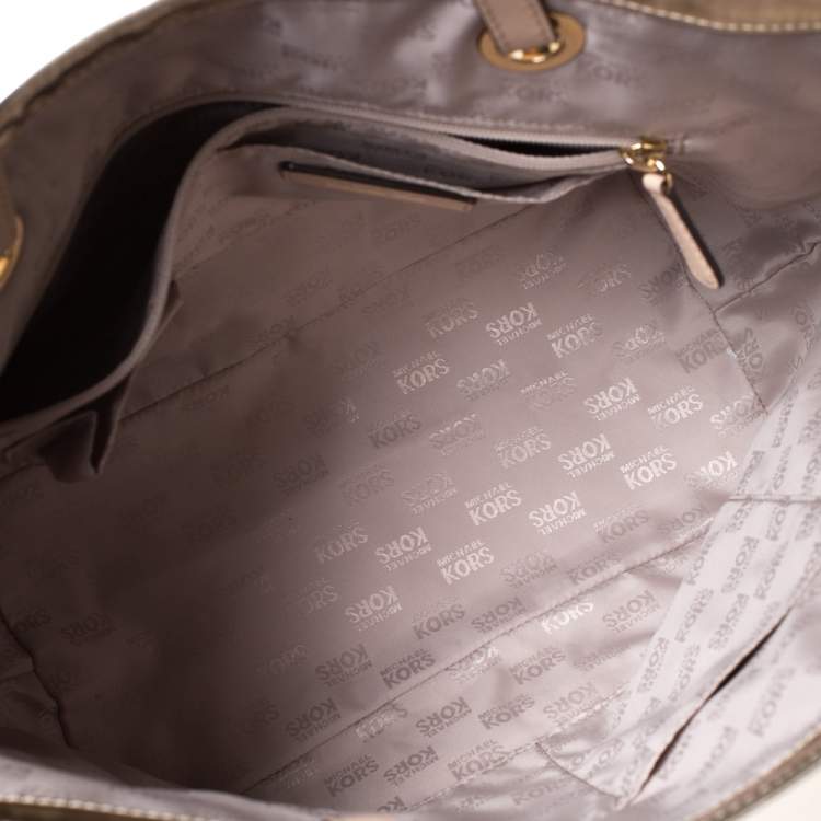 Pre Owned MICHAEL Michael Kors Gold Mirror Signature PVC and Leather Tote