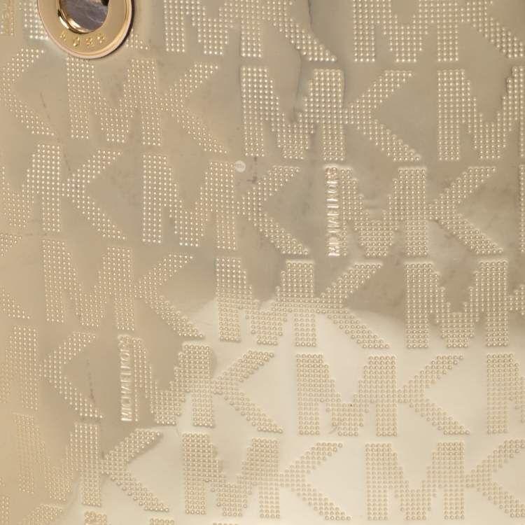 Pre Owned MICHAEL Michael Kors Gold Mirror Signature PVC and Leather Tote