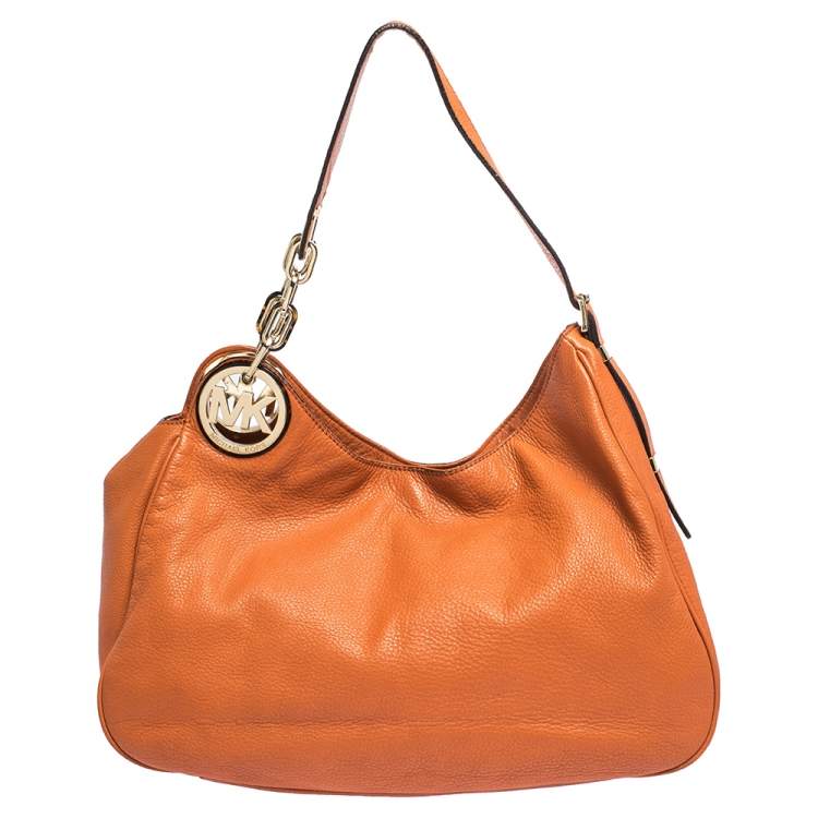 Pre Owned MICHAEL Michael Kors Orange Leather Fulton Hobo