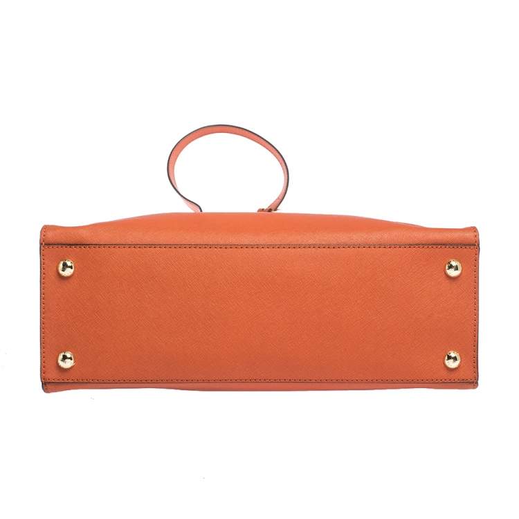 Pre Owned Michael Kors Orange Leather Hamilton East West Tote