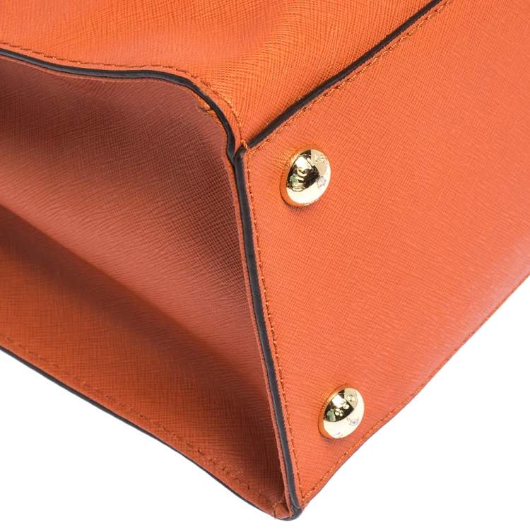 Pre Owned Michael Kors Orange Leather Hamilton East West Tote