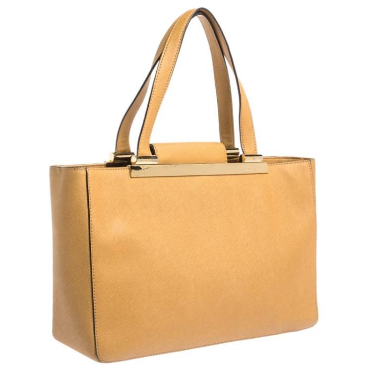 Pre Owned MICHAEL Michael Kors Light Brown Leather Metal Detail Handle Tote