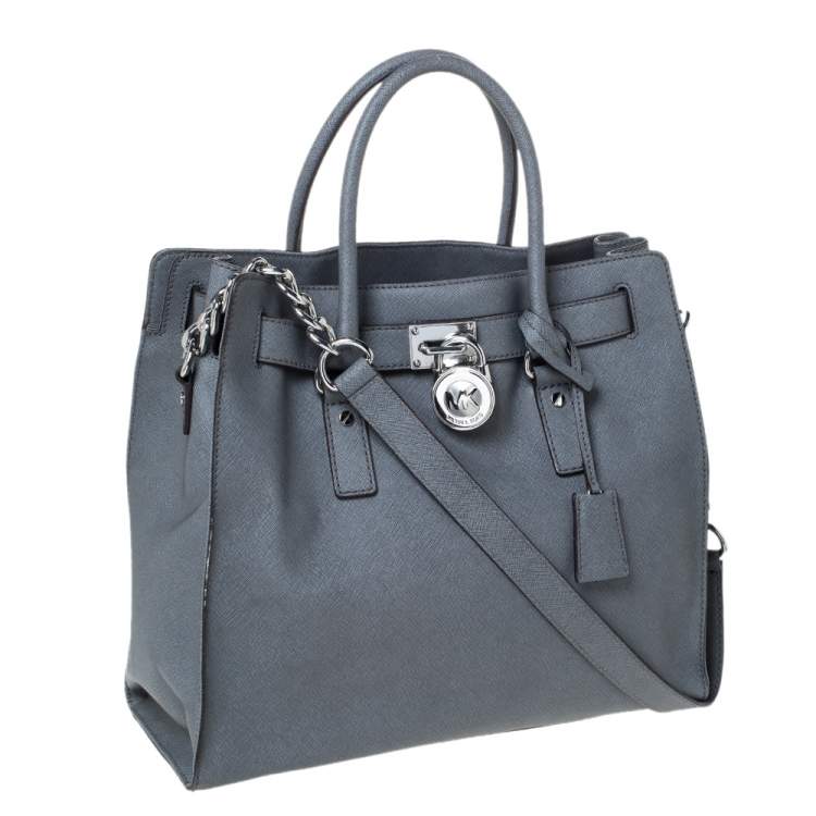 Pre Owned MICHAEL Michael Kors Grey Leather Large Hamilton North South Tote