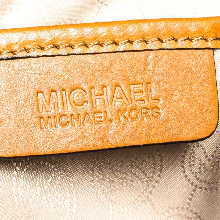 Pre Owned MICHAEL Michael Kors Dark Brown Signature Coated Canvas and Leather Jet Set Top Zip Tote