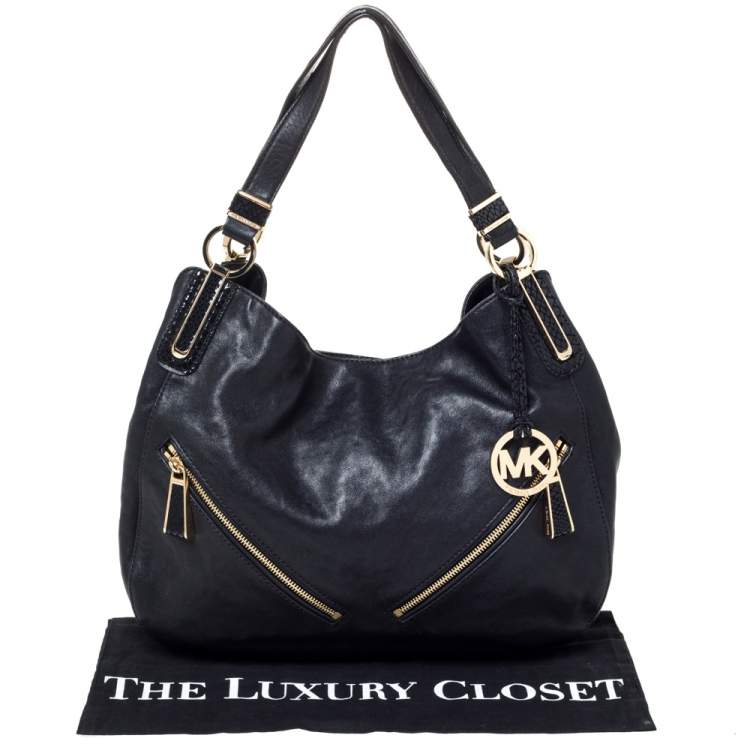 Pre Owned MICHAEL Michael Kors Black Leather and Snakeskin Effect Evie Shoulder Bag