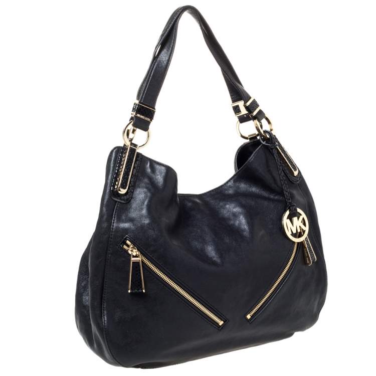 Pre Owned MICHAEL Michael Kors Black Leather and Snakeskin Effect Evie Shoulder Bag