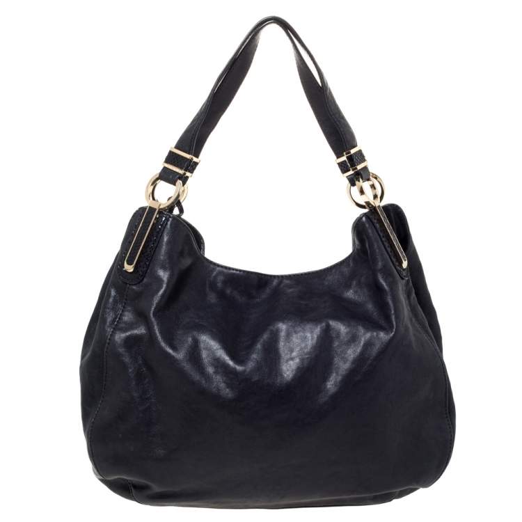 Pre Owned MICHAEL Michael Kors Black Leather and Snakeskin Effect Evie Shoulder Bag