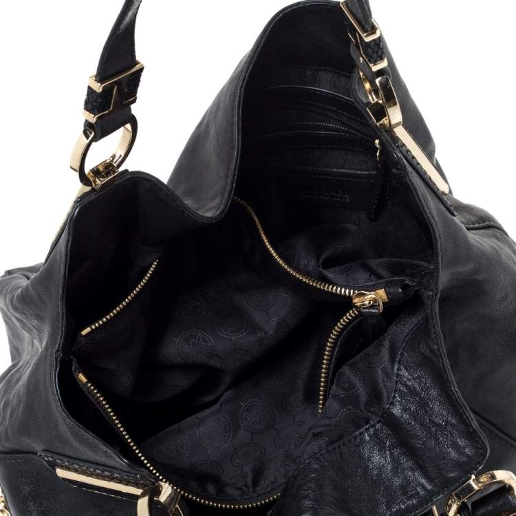 Pre Owned MICHAEL Michael Kors Black Leather and Snakeskin Effect Evie Shoulder Bag