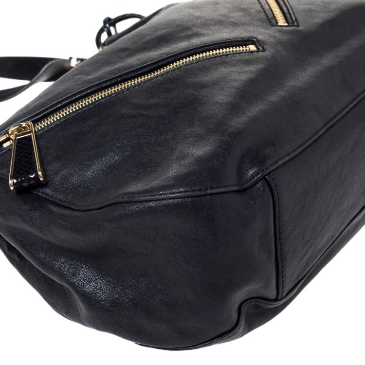 Pre Owned MICHAEL Michael Kors Black Leather and Snakeskin Effect Evie Shoulder Bag