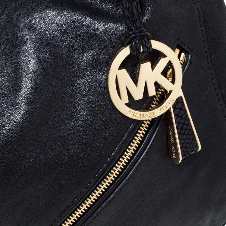 Pre Owned MICHAEL Michael Kors Black Leather and Snakeskin Effect Evie Shoulder Bag