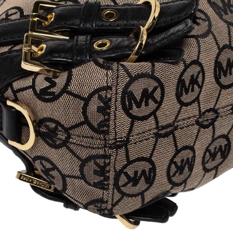 Pre Owned MICHAEL Michael Kors Beige/Black Canvas and Leather Hobo