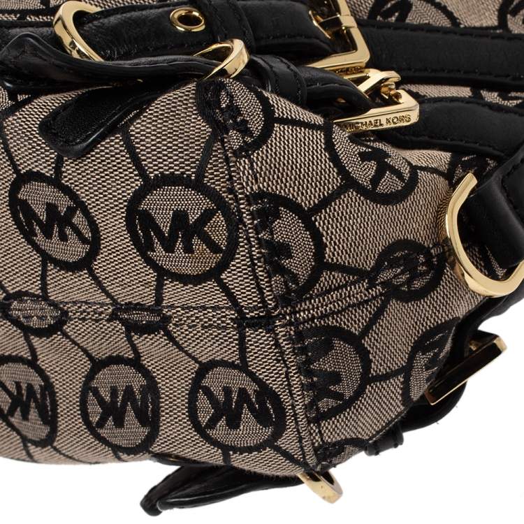 Pre Owned MICHAEL Michael Kors Beige/Black Canvas and Leather Hobo