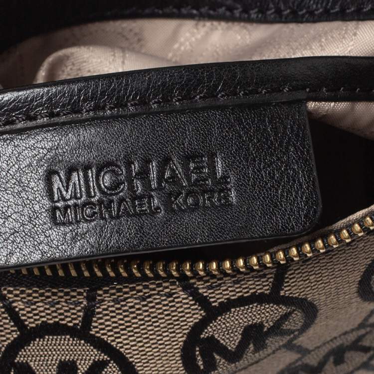 Pre Owned MICHAEL Michael Kors Beige/Black Canvas and Leather Hobo