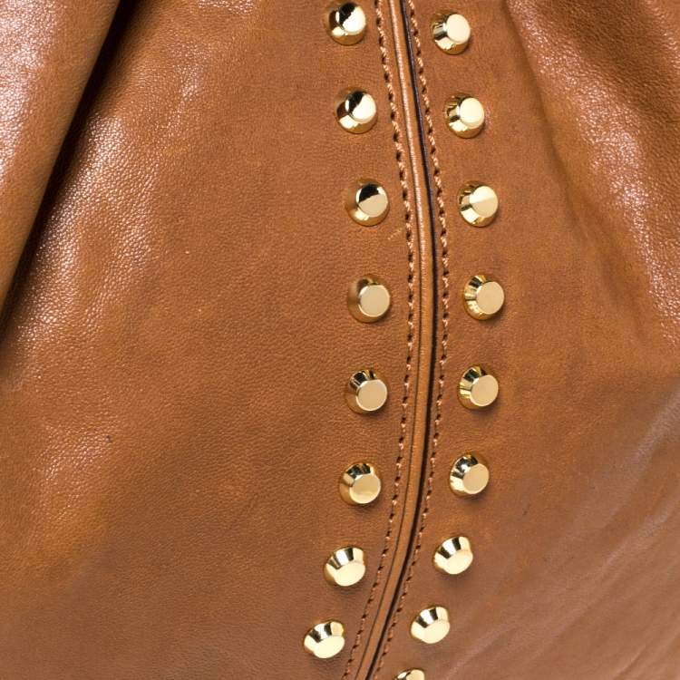 Pre Owned MICHAEL Michael Kors Brown Studded Leather Aster Ring Hobo