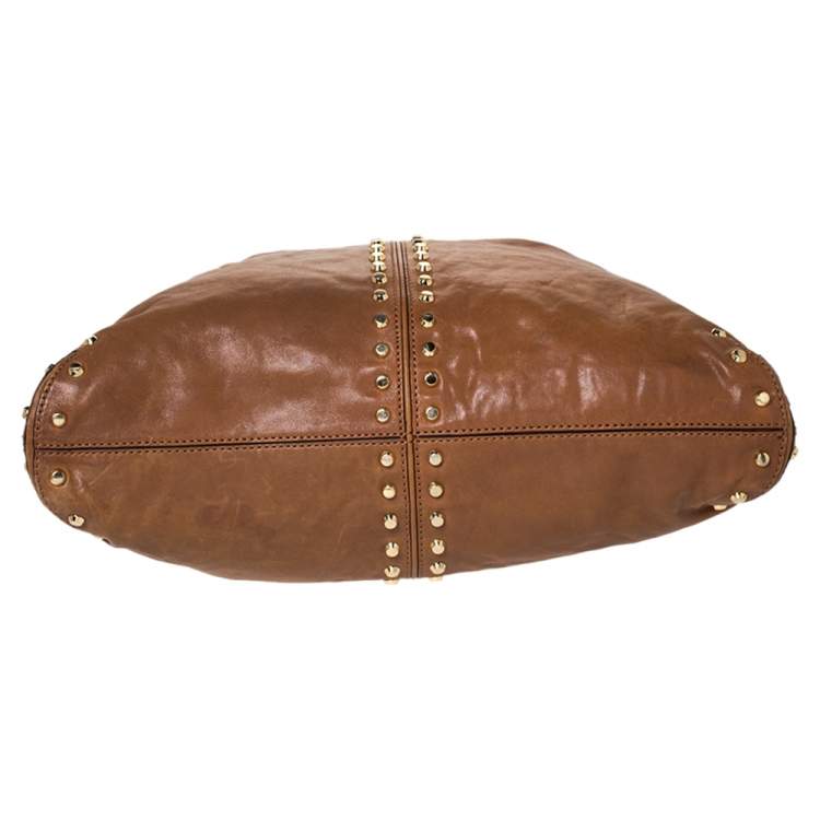 Pre Owned MICHAEL Michael Kors Brown Studded Leather Aster Ring Hobo