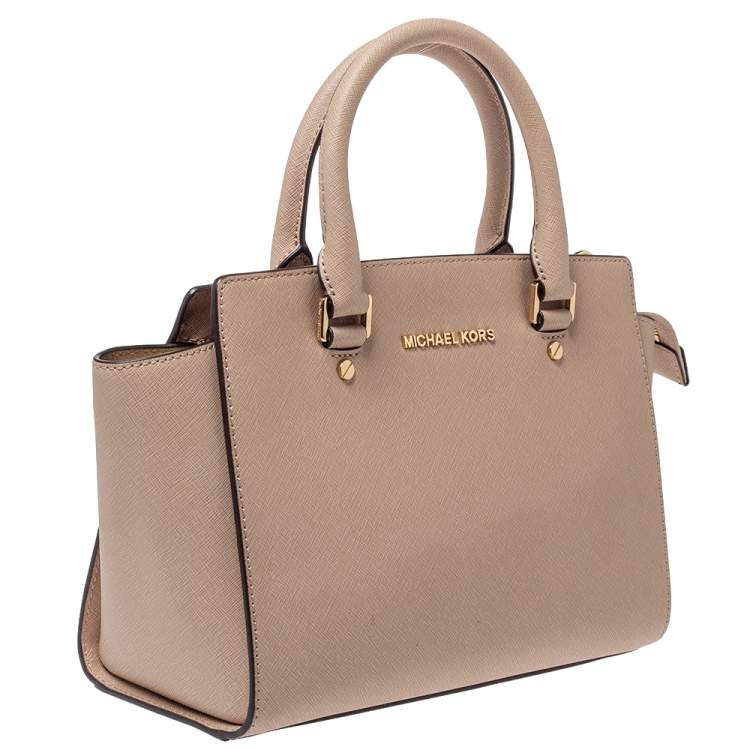 Pre Owned MICHAEL Michael Kors Beige Leather Medium Selma Satchel