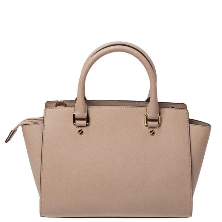 Pre Owned MICHAEL Michael Kors Beige Leather Medium Selma Satchel