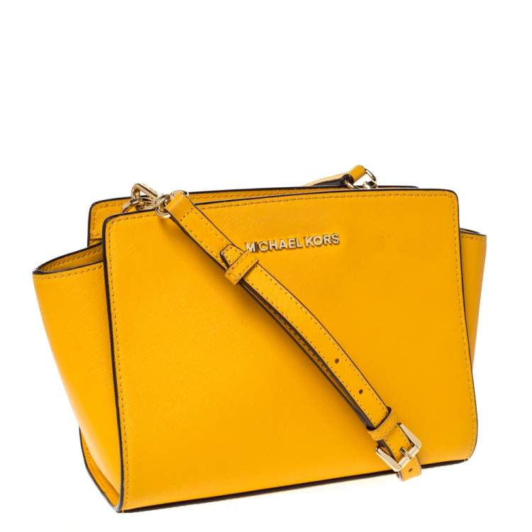 Pre Owned MICHAEL Micheal Kors Yellow Leather Small Selma Crossbody Bag