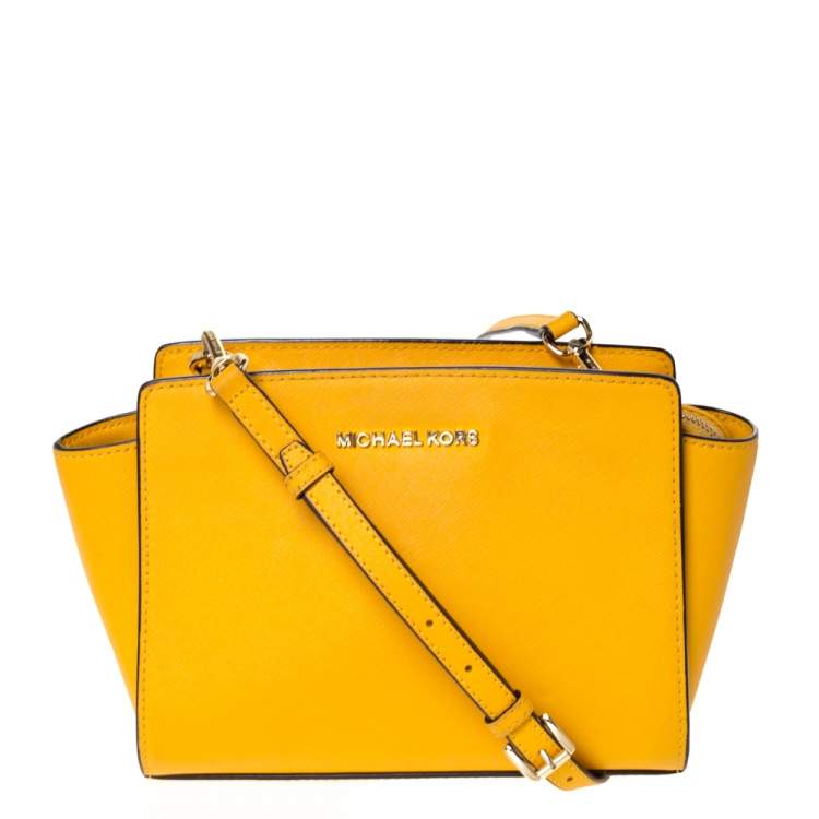 Michael Kors Saffiano Leather Studded Crossbody Bag - Yellow