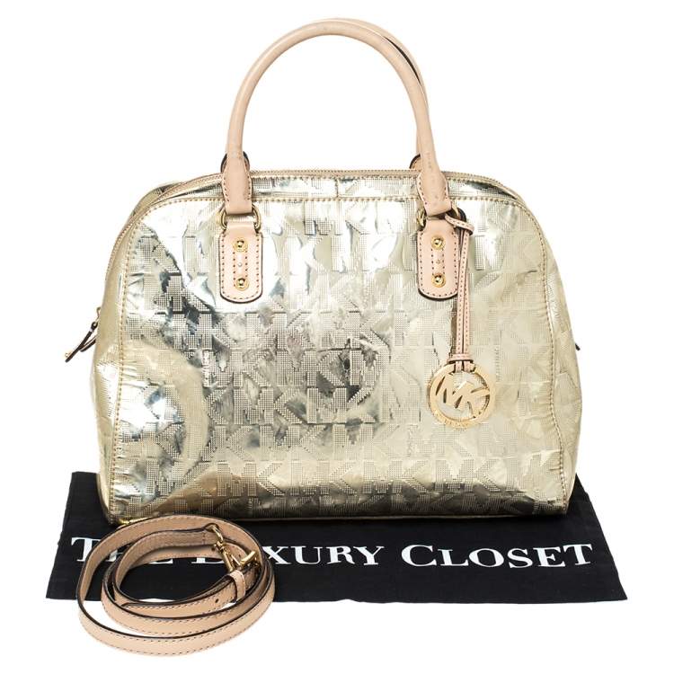 Pre Owned MICHAEL Michael Kors Gold Mirror Signature Leather Dome Satchel