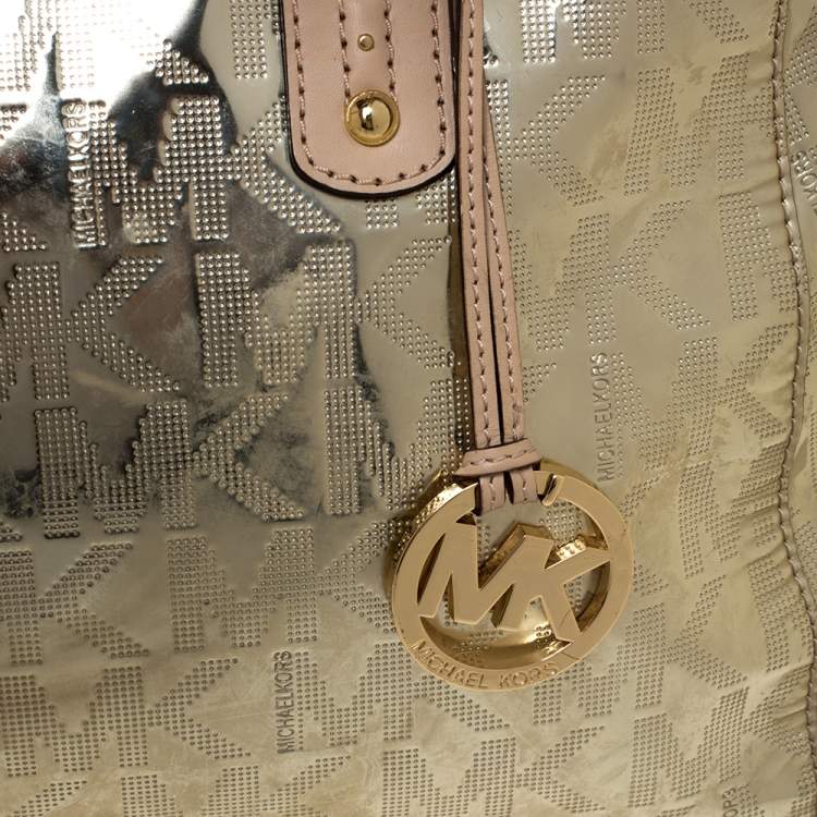Pre Owned MICHAEL Michael Kors Gold Mirror Signature Leather Dome Satchel