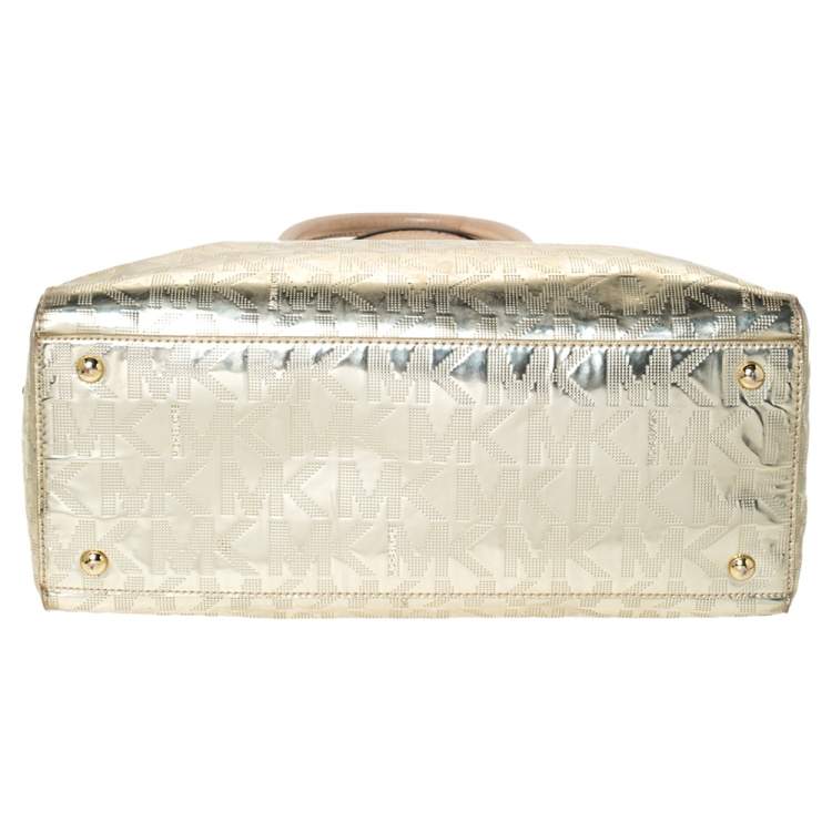 Pre Owned MICHAEL Michael Kors Gold Mirror Signature Leather Dome Satchel