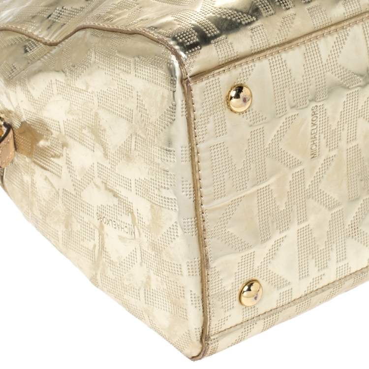 Pre Owned MICHAEL Michael Kors Gold Mirror Signature Leather Dome Satchel