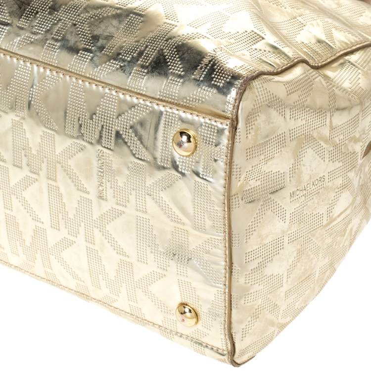 Pre Owned MICHAEL Michael Kors Gold Mirror Signature Leather Dome Satchel