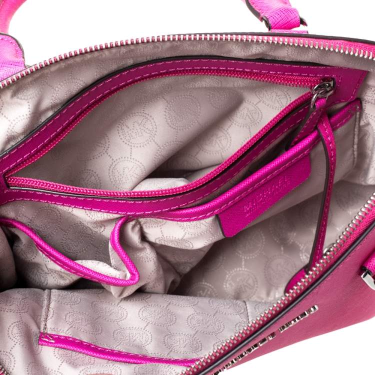 Pre Owned MICHAEL Michael Kors Fuchsia Leather Cindy Dome Satchel