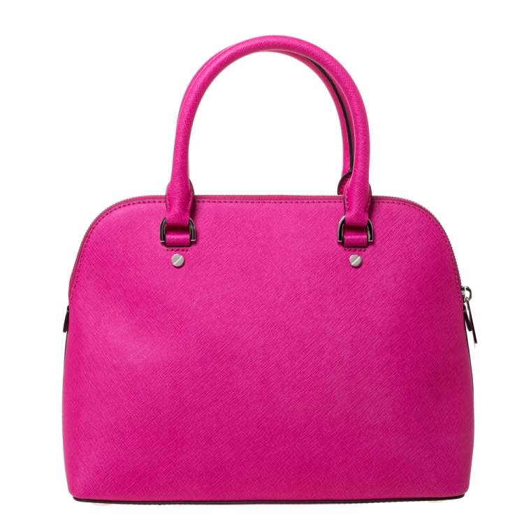 Pre Owned MICHAEL Michael Kors Fuchsia Leather Cindy Dome Satchel