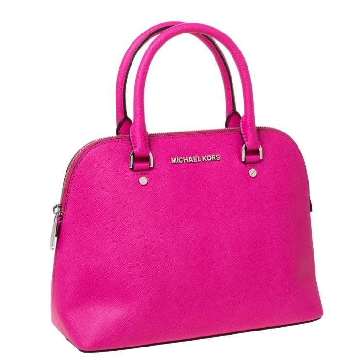 Pre Owned MICHAEL Michael Kors Fuchsia Leather Cindy Dome Satchel