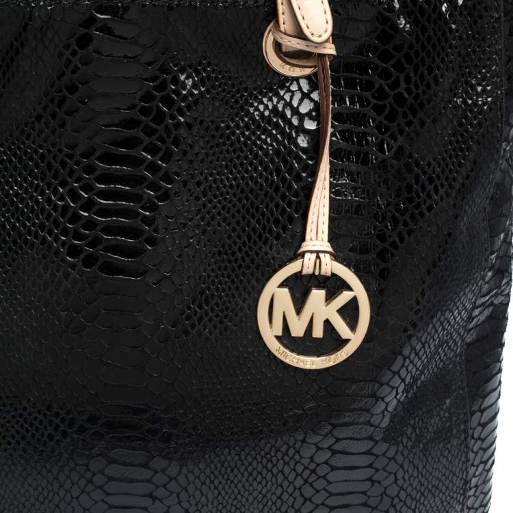 مملوكة مسبقًا MICHAEL Michael Kors Black Python Effect Patent Leather North South Tote